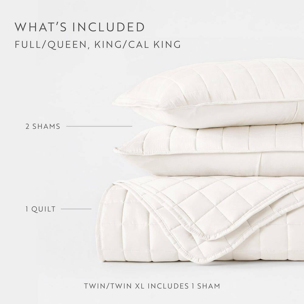 Square Ivory Queen Performance Quilted Coverlet Set