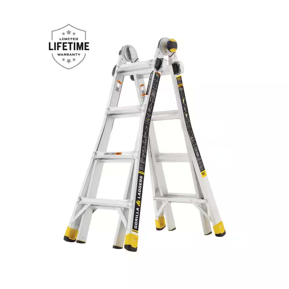 18 Ft Reach Aluminum Multi-Position Ladder with Tool Hangers, 300 Lbs. Load Capacity, Type IA Duty Rating