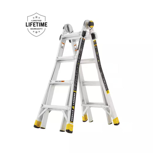 18 Ft Reach Aluminum Multi-Position Ladder with Tool Hangers, 300 Lbs. Load Capacity, Type IA Duty Rating