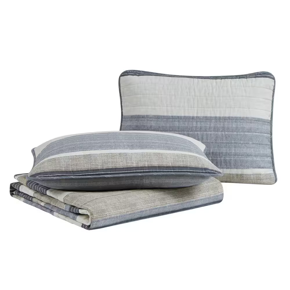 Ridgeport 3-Piece Beige Cotton Full/Queen Quilt Set