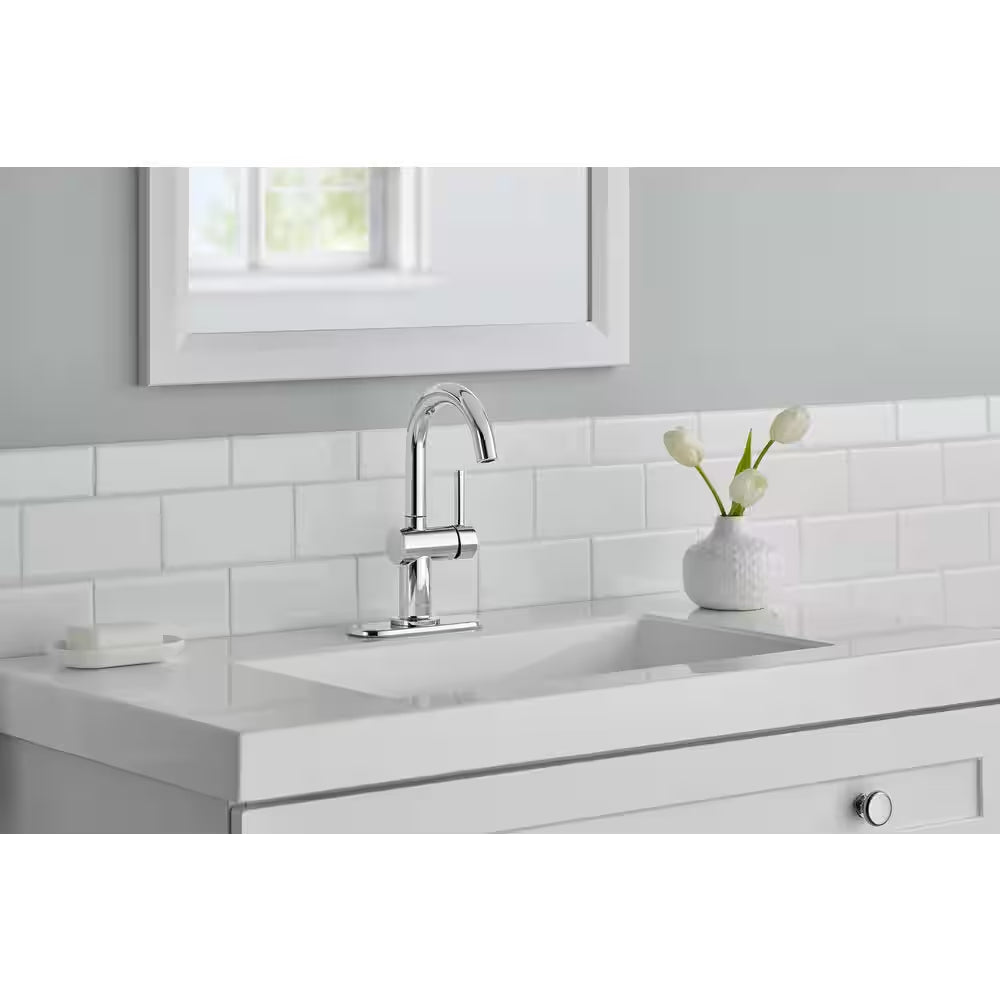 Dorind Single Hole Single-Handle Deck Mount High-Arc Bathroom Faucet in Polished Chrome