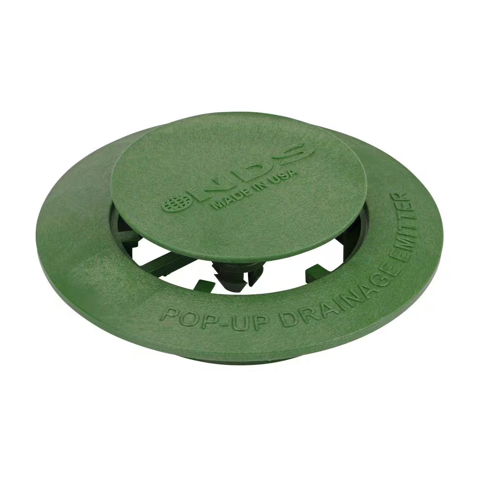 Pop-Up Drainage Emitter for 3 In. and 4 In. Drain Fittings, Green Plastic