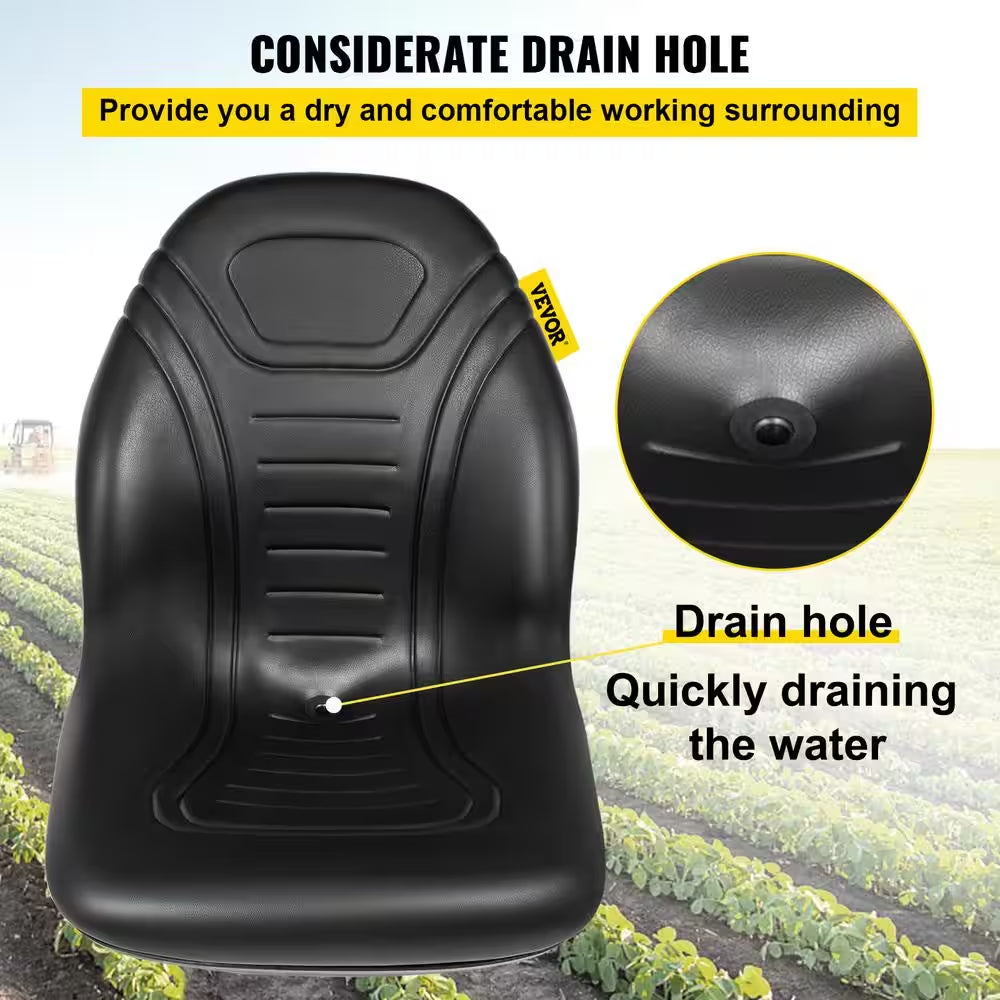 18.8 X 23.1 X 20.6 In. Universal Tractor Seat Replacement with Central Drain Hole Compact High Back Mower Seat, Black