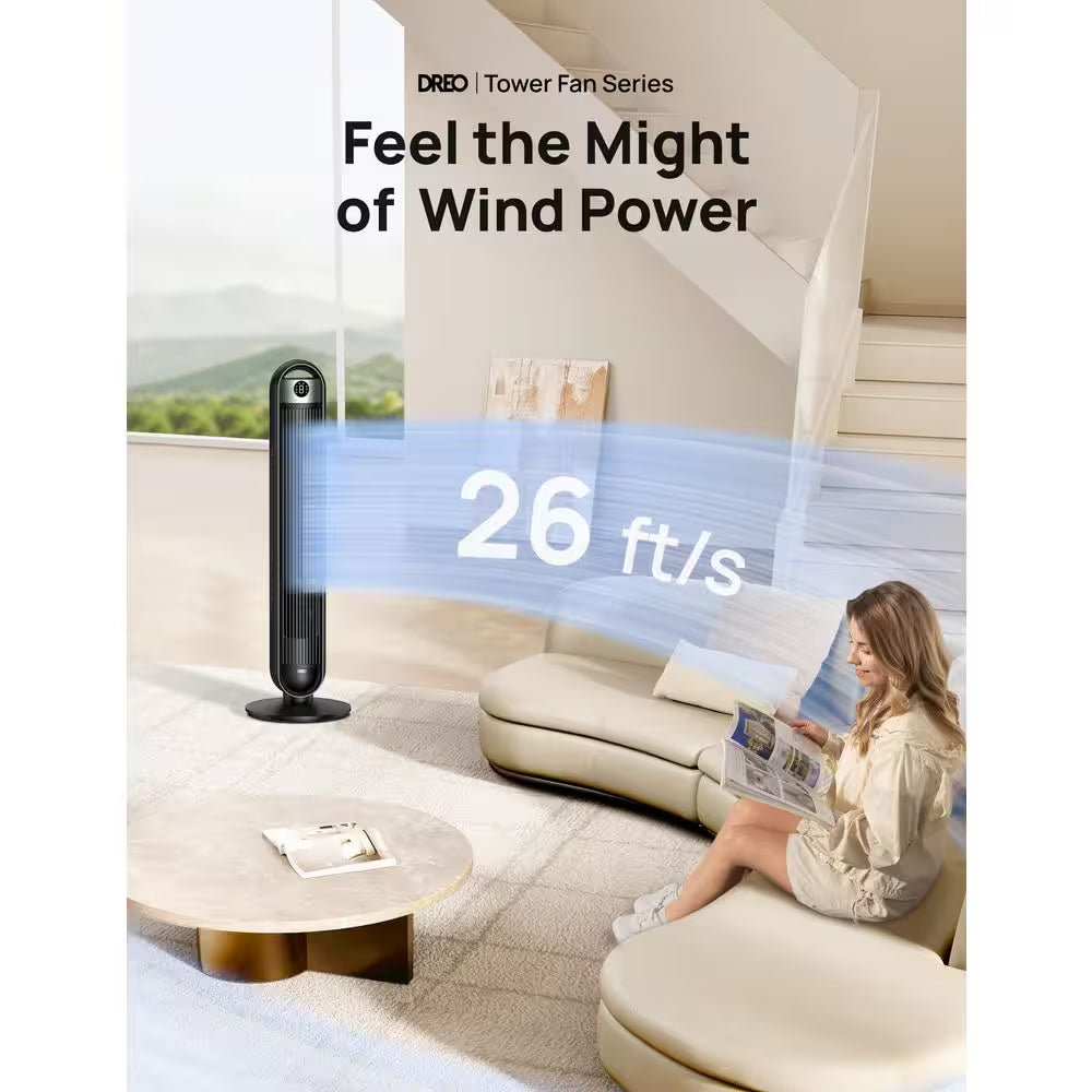 36 In. 6-Speed Tower Fan, 25 DB Quiet Portable Fan, DC Motor, 90° Oscillating with Remote, 8 Hour Timer in Black