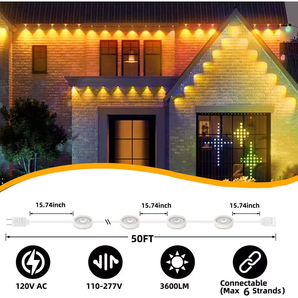 36-Light Indoor/Outdoor 50 Ft. Plug-In Integrated LED 2700K Warm White Novelty LED String Light Permanent Light, IP65