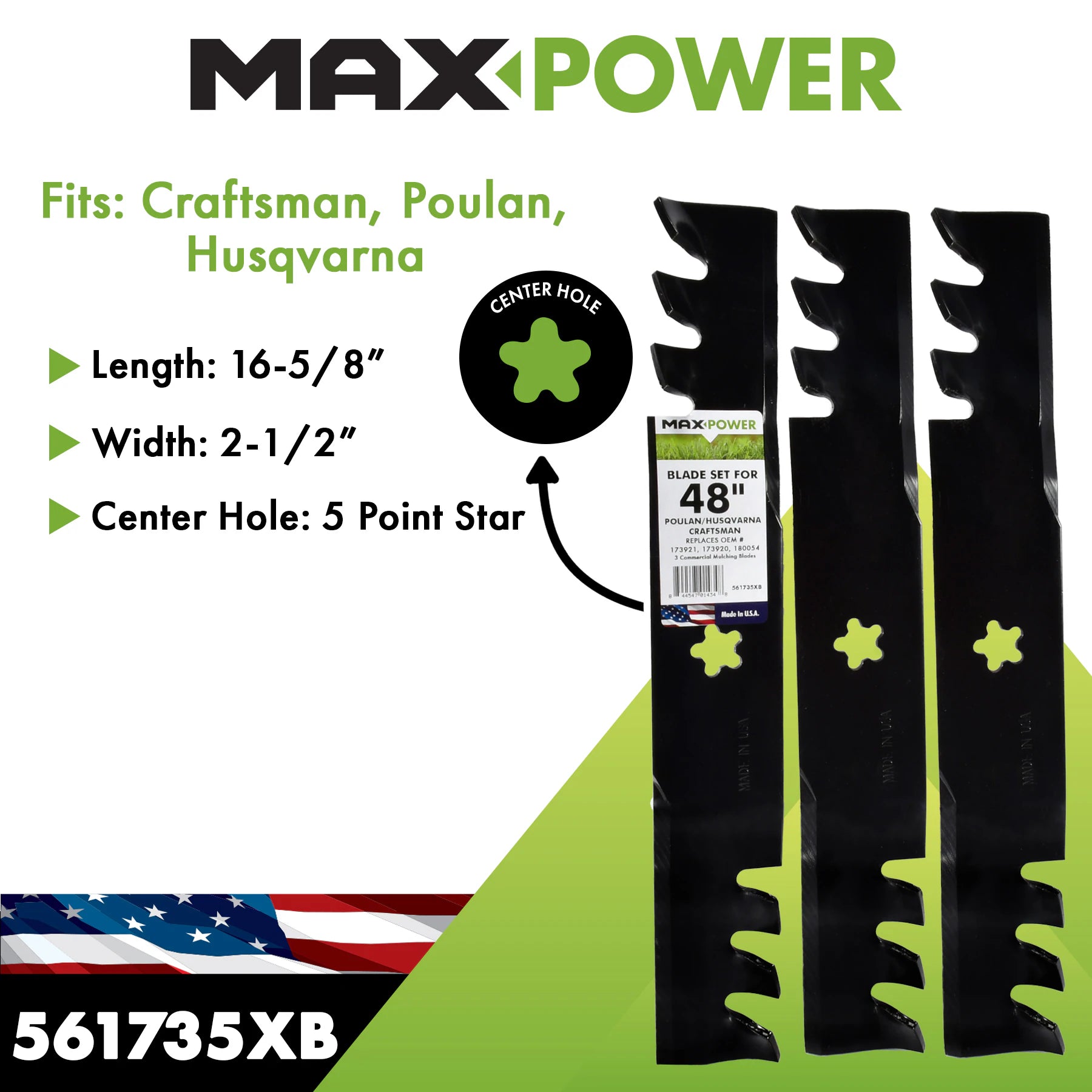 48-In Deck Mulching Mower Blade for Riding Lawn 3 -Pack 173921, 532173921, 532 17 39-21