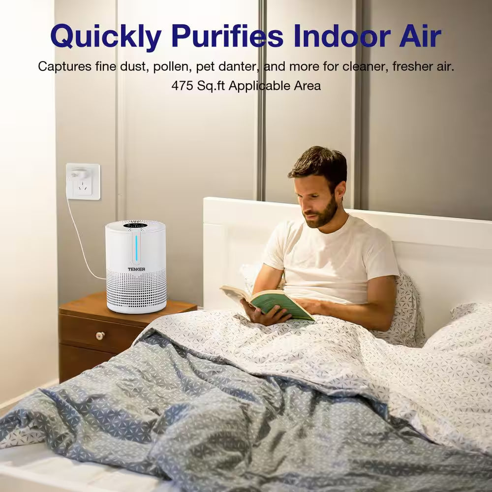 Tabletop Air Purifier for Home Large Room up to 430 Sq. Ft. with H13 True HEPA Air Filter, White