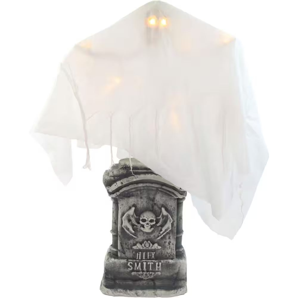 4 Ft. Touch-Activated Lightup Ghost with Tomb Halloween Prop