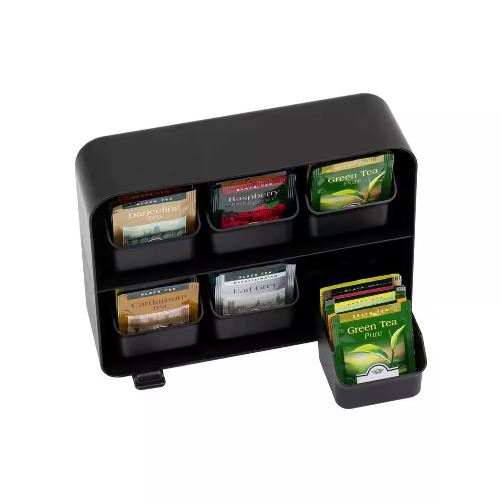 Tea Bag Organizer Tea Station Organizer Plastic 10.25 In. L X 3.25 In. W X 7.75 In. H, Black