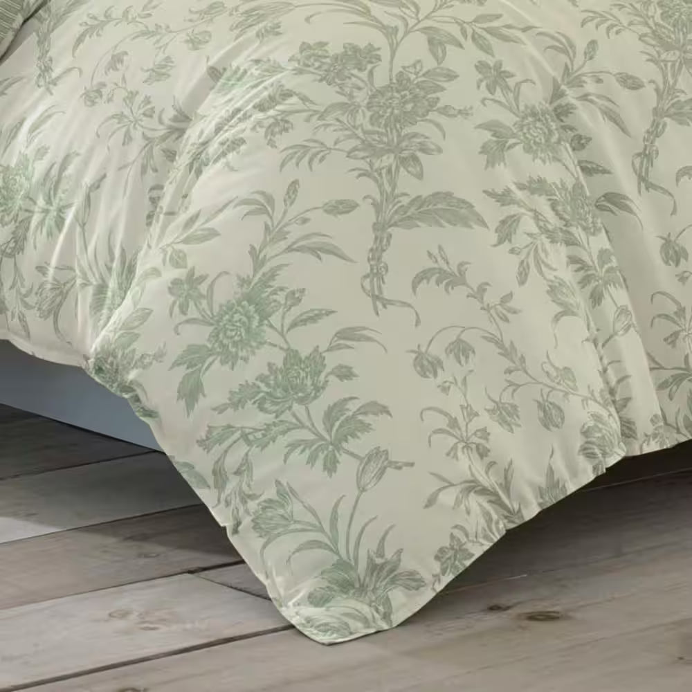 Natalie 7-Piece Green Floral Cotton King Comforter Set