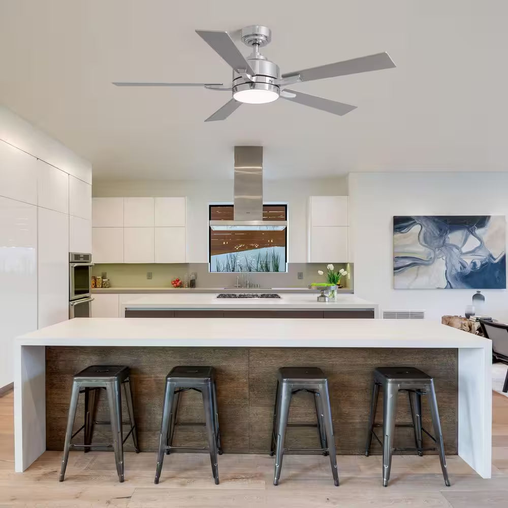 52 In. Indoor Modern Chrome Ceiling Fan with LED Light and Remote Control for Bedroom and Living Room