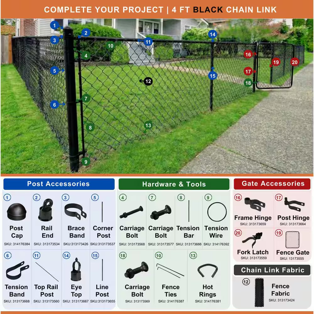 48 In. X 50 Ft. 9-Gauge Galvanized Steel Black Chain Link Fence Fabric