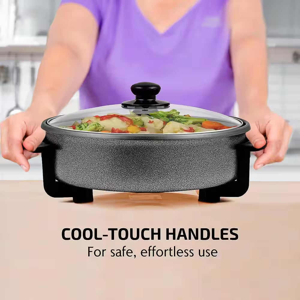 113 Sq. In. Black Electric Skillet with Nonstick Coating, Frying Pan with Tempered Glass Lid