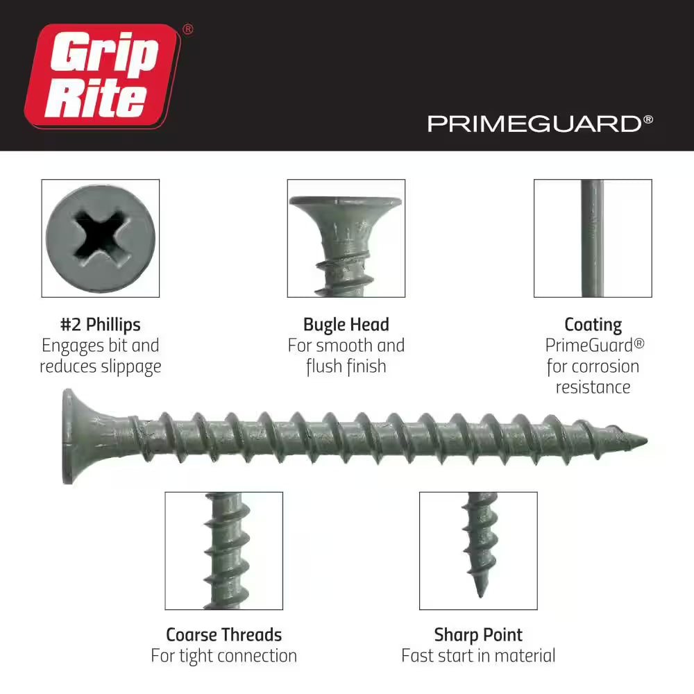 #8 X 1-5/8 In. #2 Phillips Bugle Head Coarse Thread Coated Exterior Wood Deck Screws 1 Lb. Box