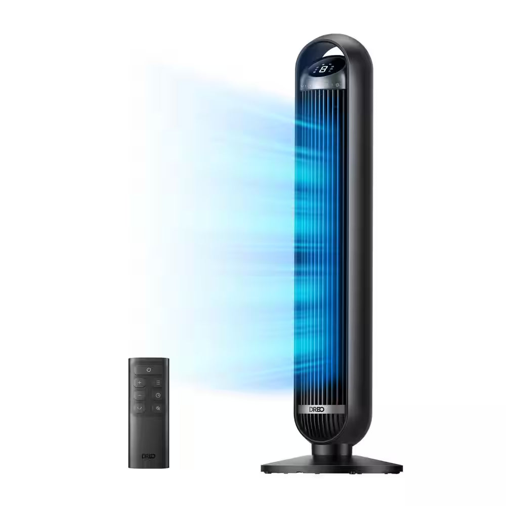36 In. Tower Fan, 8 Speed, DC Motor, 25 DB Quiet 90° Oscillating with Remote in Black