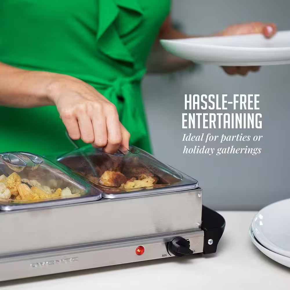 Electric Buffet Server and Food Warmer with 3 1.5 Qt. Pan and Stainless Steel Warming Tray