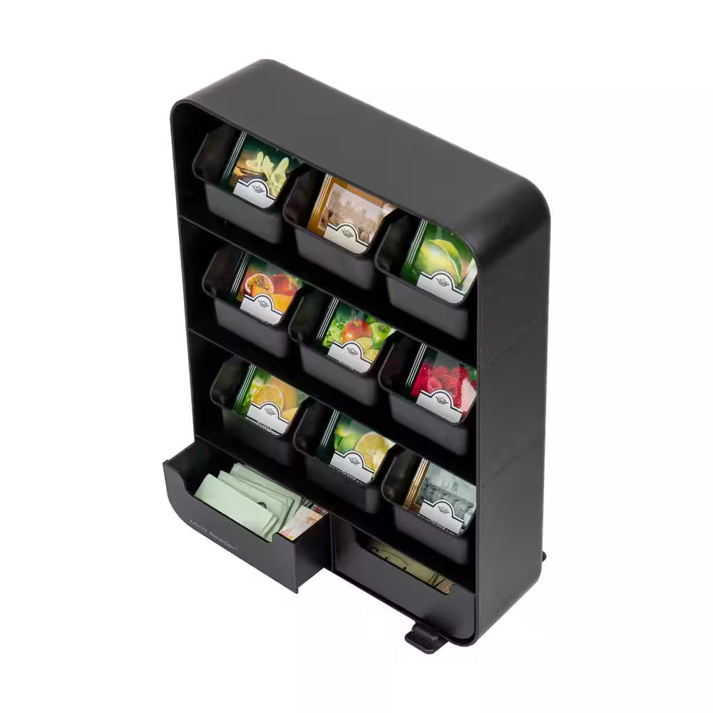Tea Bag Organizer Tea Station Organizer Countertop Storage Plastic, Black