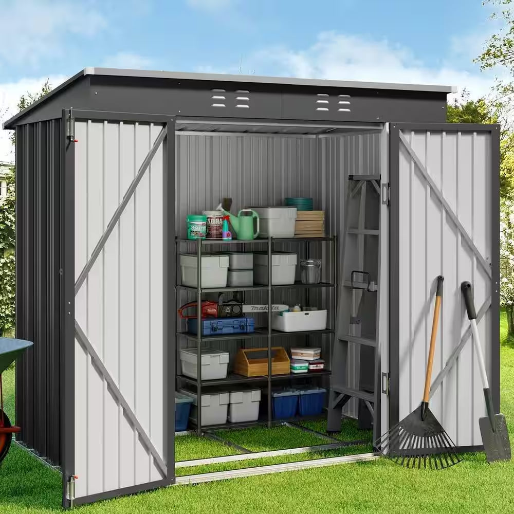 6 Ft. W X 4 Ft. D Outdoor Storage Metal Shed with Double Lockable Doors for Backyard Outdoor, Gray ,( 25.3 Sq. Ft. )