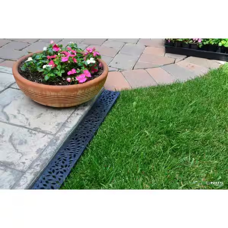 Spee-D Channel Drain Grate, 4-7/16 In. Wide X 2 Ft. Long, Decorative Botanical Design, Black Plastic