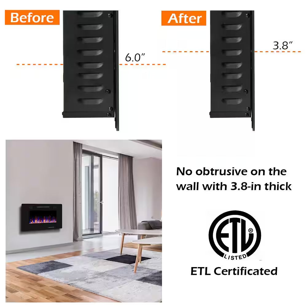 5100 BTU 30 In. Unvented Wall Electric Fireplace Power Furnace in Black