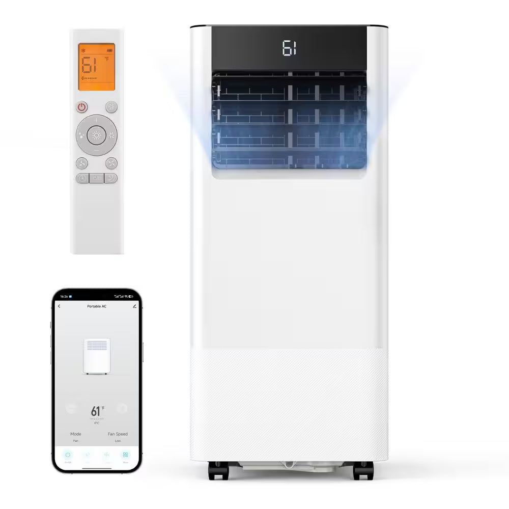 8000 BTU Portable Air Conditioner 250 Sq. Ft. with Dehumidifier and Fan in White, Wifi and Remote Control