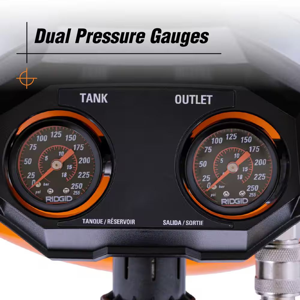 6 Gal. 150 PSI Portable Electric Oil-Free Jobsite Pancake Air Compressor with Dual Pressure Gauges and 2-Quick Couplers