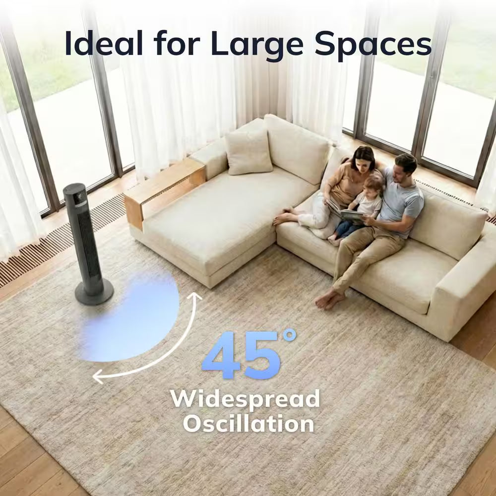 48 In. 12-Speed Oscillating Tower Fan in Gray, Quiet Operation, DC Motor, Remote Control and 12-Hour Timer, 12 In. Dia