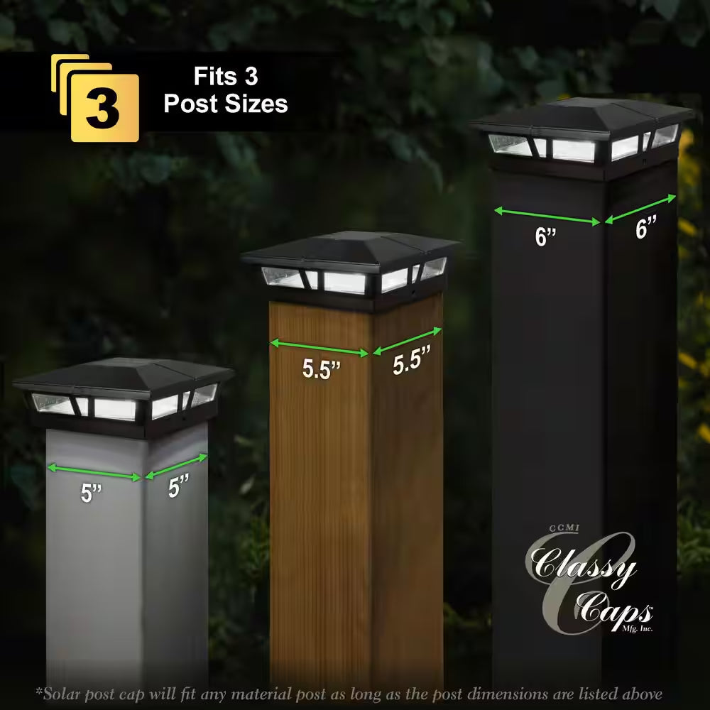 Cambridge 6 In. X 6 In. Outdoor Black LED Solar Post Cap (2-Pack)