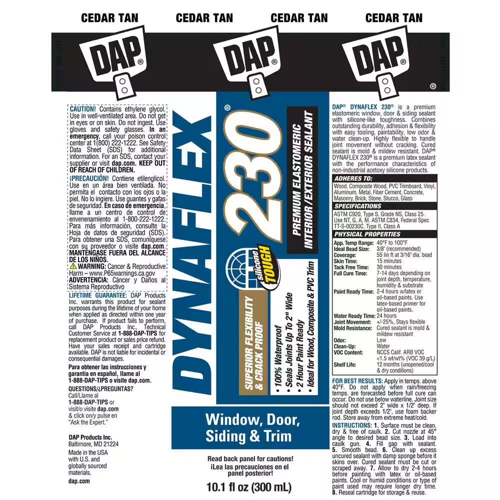 Dynaflex 230 10.1 Oz. Cedar Tan Premium Exterior/Interior Window, Door and Trim Sealant (12-Pack)