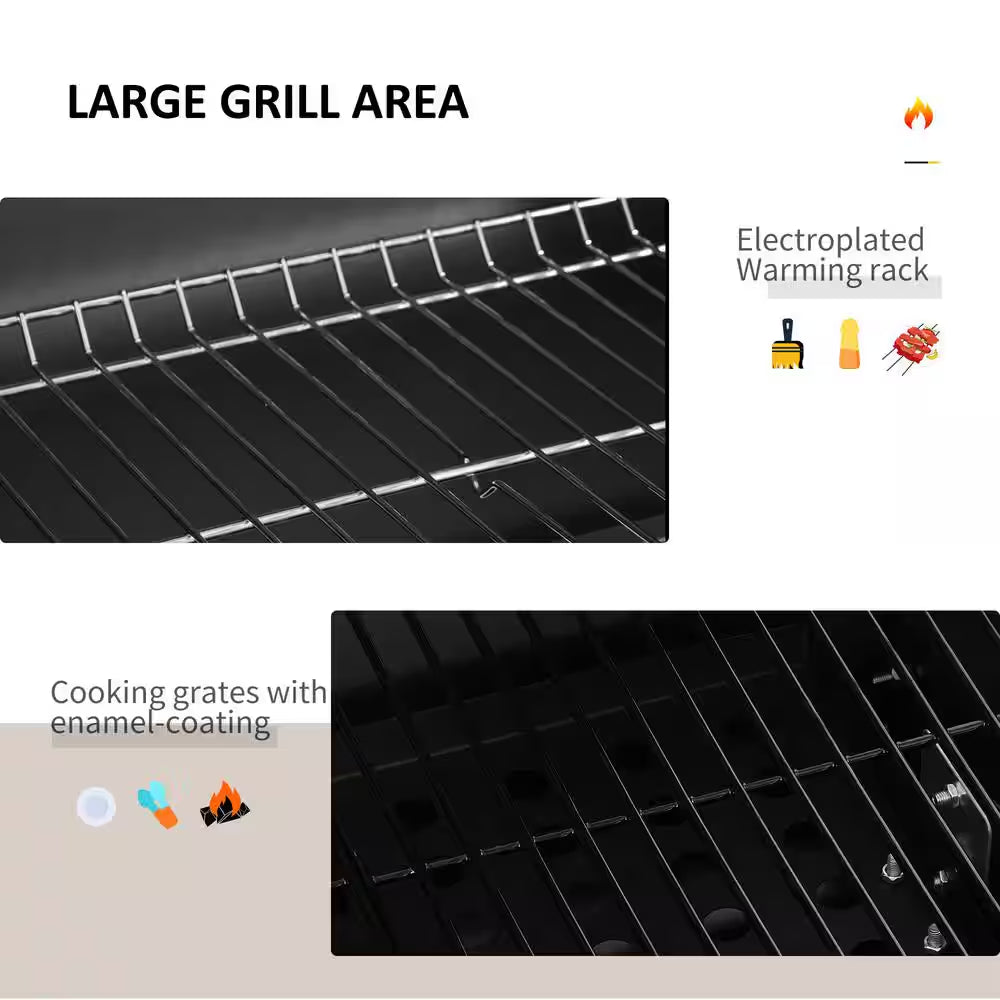 Portable Charcoal Grill in Gray with Side Shelf