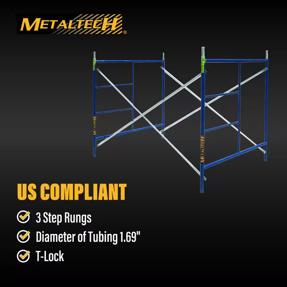 Saferstack Scaffold Section, 1-Story Scaffolding Frame Set with Galvanized Cross Braces, 5 Ft. W X 7 Ft. D X 5 Ft. H