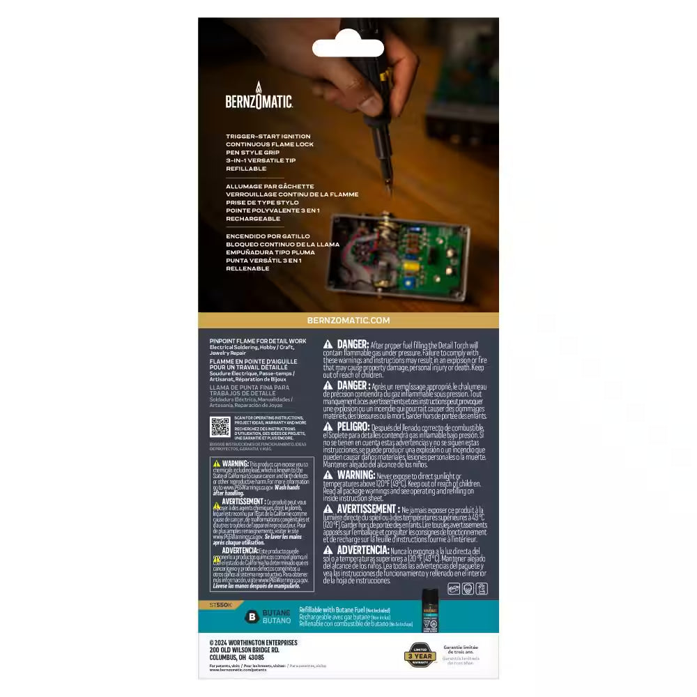 Detail Cordless Pen Torch Butane Torch Kit with 7 Settings and Case