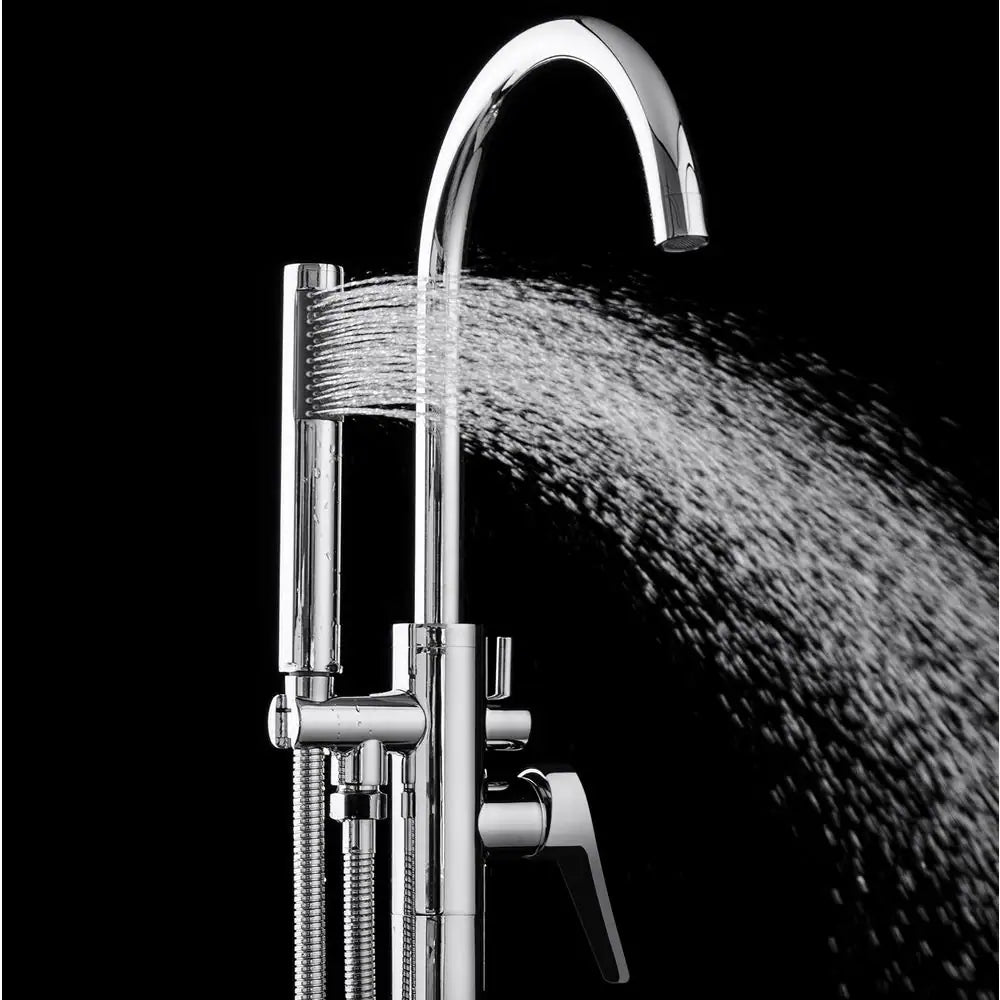 1-Handle Freestanding Floor Mount Roman Tub Faucet Bathtub Filler with Hand Shower in Chrome