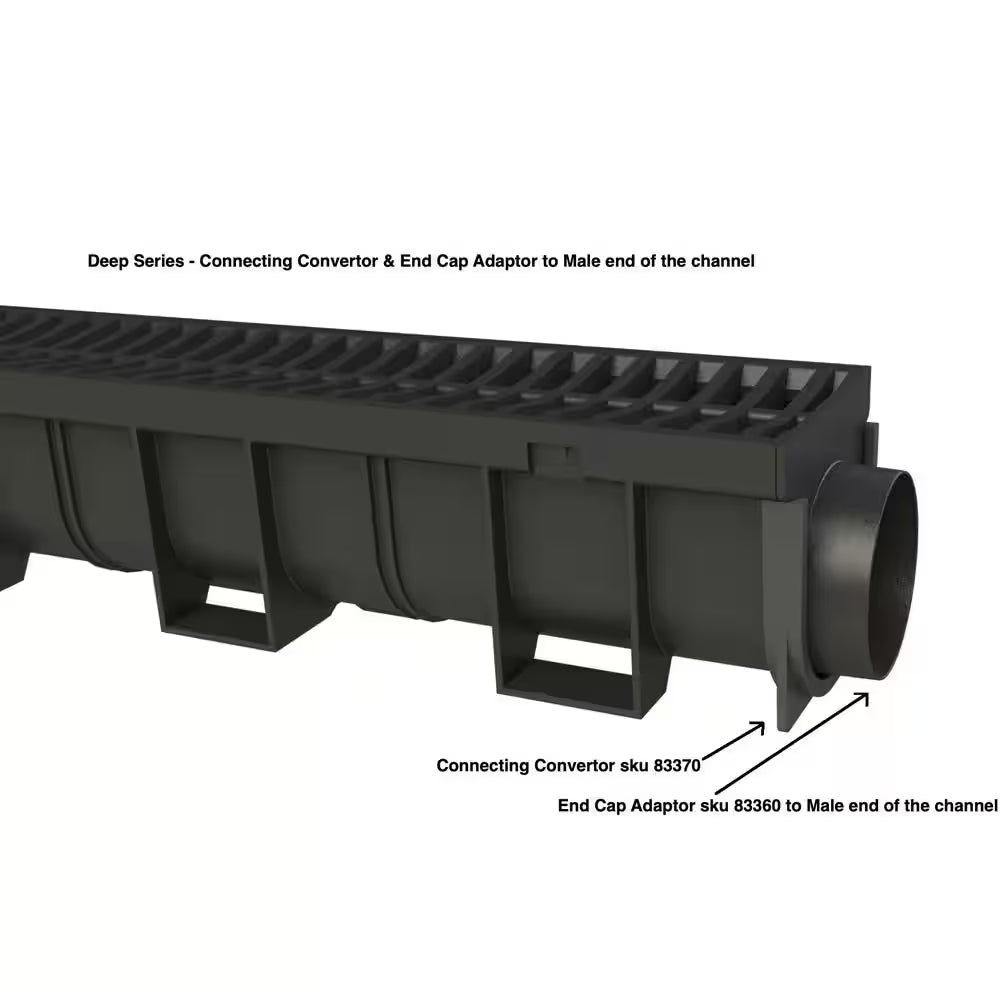 Deep Series 5.4 In. W X 5.4 In. D X 39.4 In. L Trench and Channel Drain Kit with Black Grate (3-Pack : 9.8 Ft)