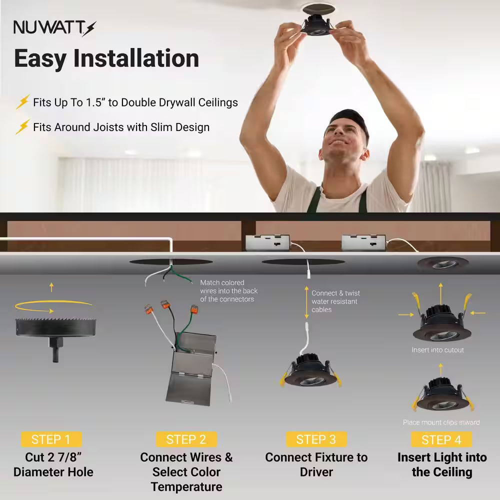 3 In. Canless Bronze round Gimbal Integrated LED Recessed Light Kit 5 CCT 2700K - 5000K New Construction (4-Pack)