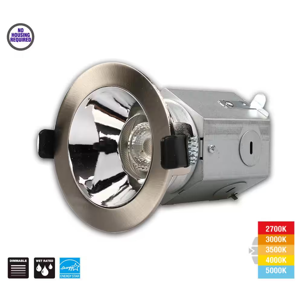 3In. Integrated LED Canless Recessed Light with Brushed Nickel Trim and Silver Reflector with CCT, (1-Pack)