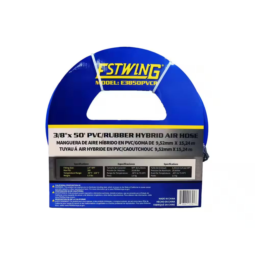 1/4 In. X 50 Ft. PVC / Rubber Hybrid Air Hose with Brass 1/4 In. NPT Industrial Fitting and Universal Coupler