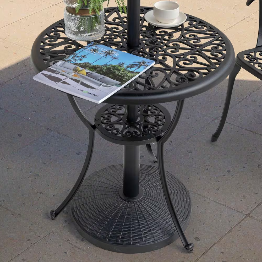 Black Resin and Concrete Outdoor 22 Lb. 18 In. round Patio Umbrella Base, for 1.5 In. Umbrella Poles