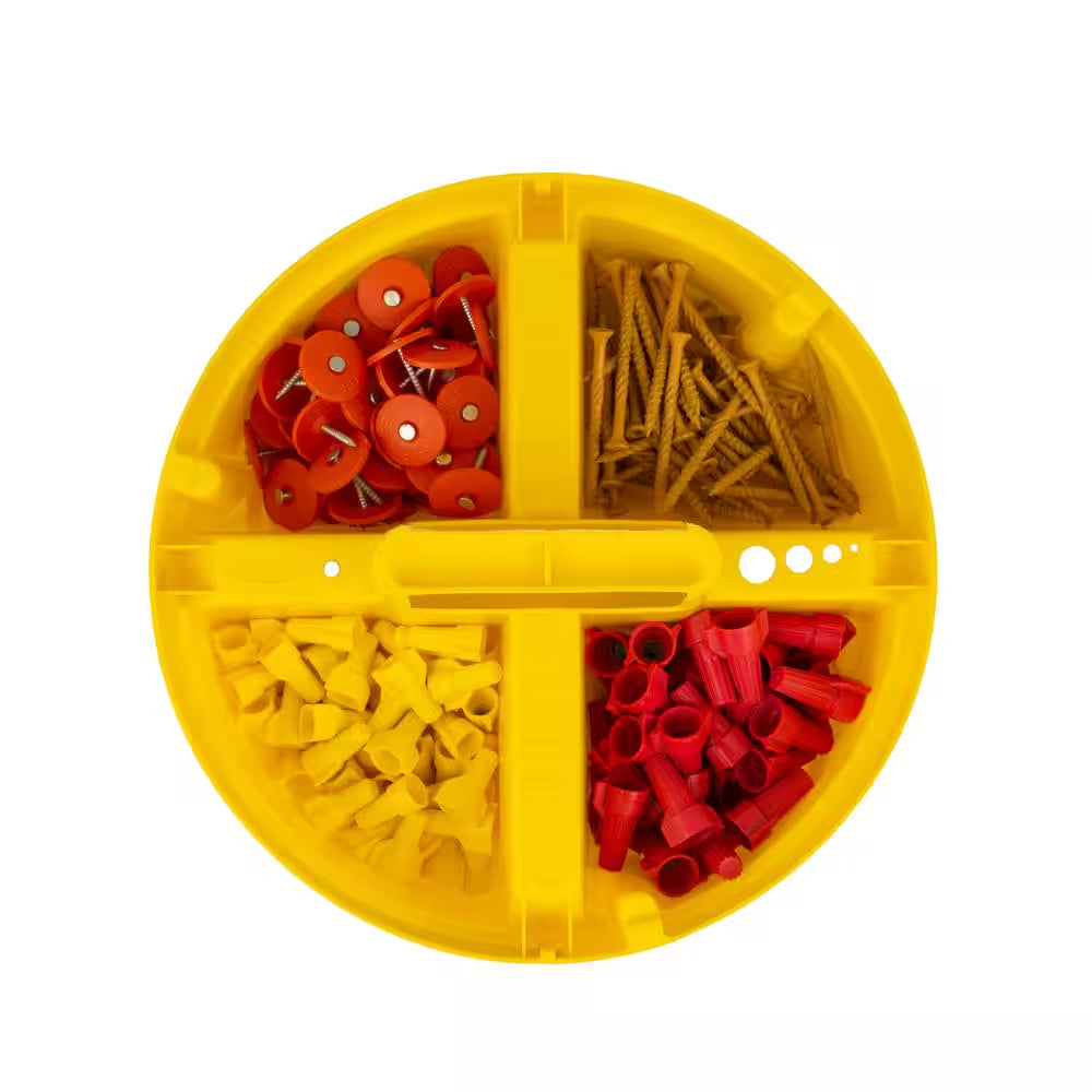 10.25 In. 4-Compartment Bucket Stacker Small Parts Organizer for Bucket Storage in Yellow