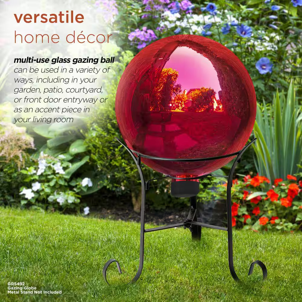 10 In. Dia Indoor/Outdoor Glass Gazing Globe Yard Decoration, Red