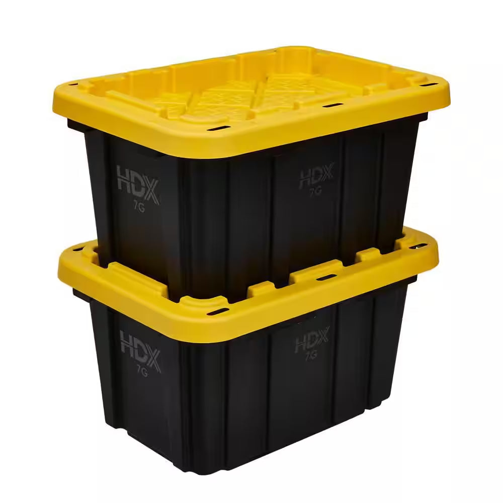 7 Gal. Tough Storage Tote in Black with Yellow Lid