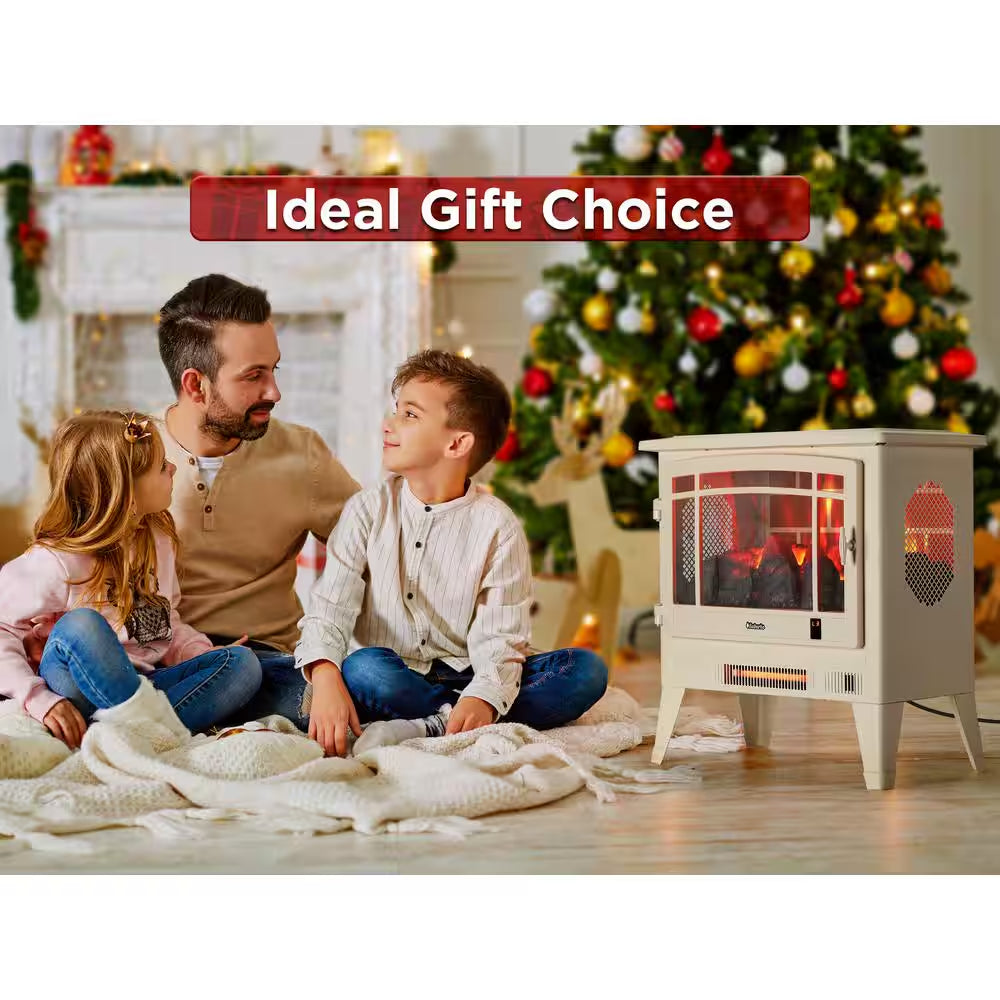 Suburbs 25 In. Wi-Fi Enabled Electric Fireplace Infrared Heater with Crackling Sound Freestanding Fireplace Stove, Ivory