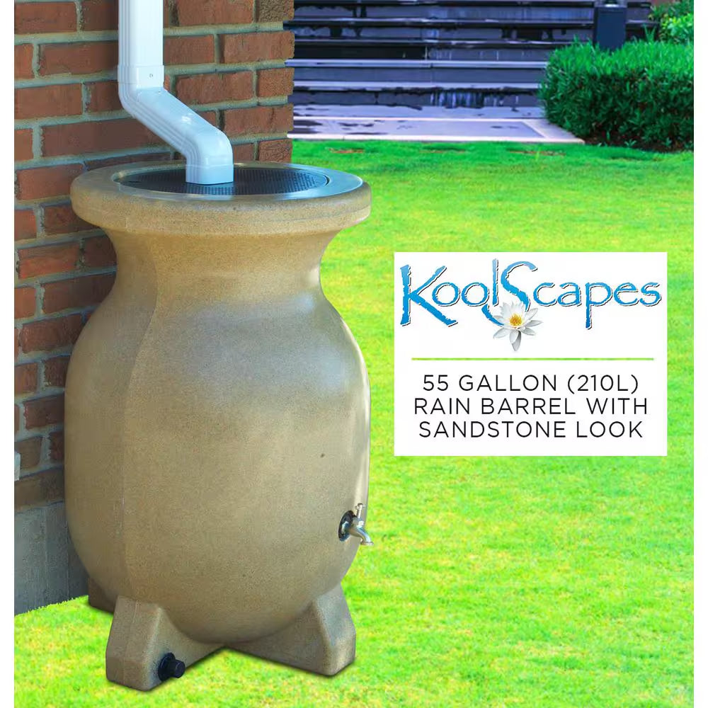 Stone-Look Rain Barrel 55 Gal (210L) Beige, Eco-Friendly Gardening, Water Conservation