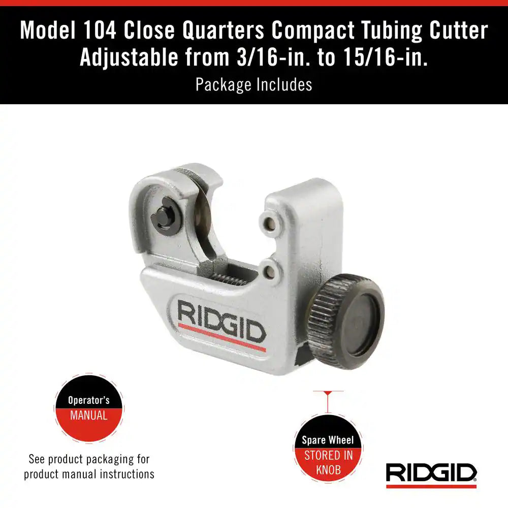 3/16 In. to 15/16 In. 104 Close Quarters Copper, Aluminum, Brass, and Plastic Tubing Cutter, Multi-Use Tubing Tool