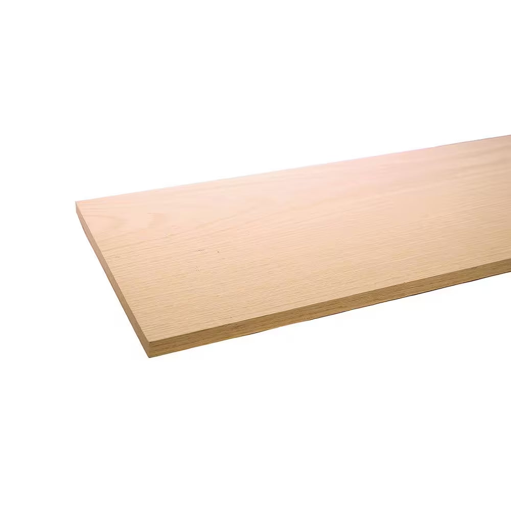 Project Board - 36 In. X 12 In. X 1 In. - Unfinished S4S Red Oak Wood with No Finger Joints - Ideal for DIY Shelving