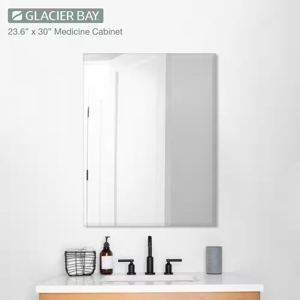 23.6 In. W X 30 In. H Rectangular Wood Composite Medicine Cabinet with Mirror