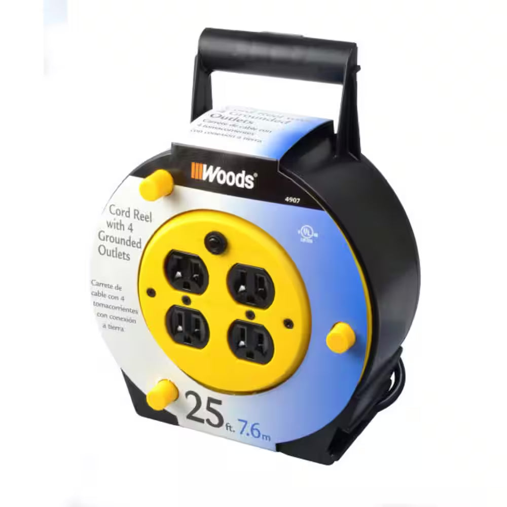 25 Ft. 16/3 Multi-Outlet (4) Portable Extension Cord Reel Power Station