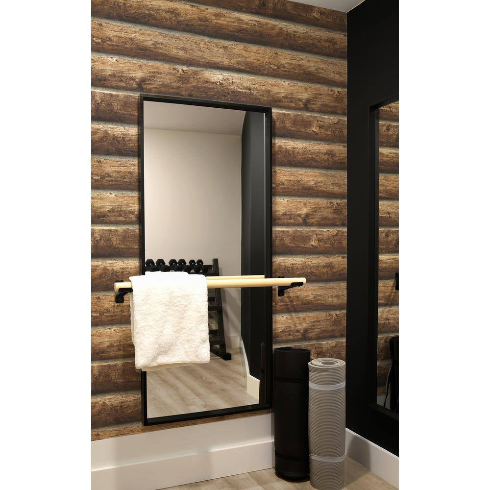 Log Cabin Brown Vinyl Peel & Stick Wallpaper Roll (Covers 30.75 Sq. Ft.)