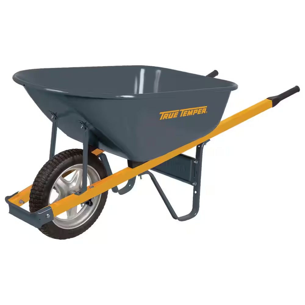 6 Cu. Ft Steel Wheelbarrow with Flat Free Tires and Metal Handles