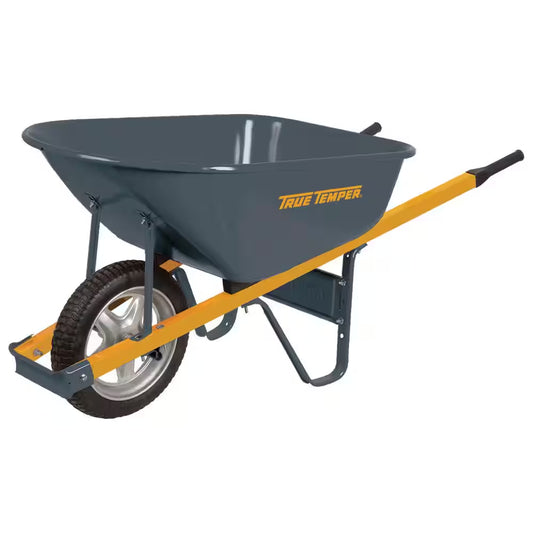 6 Cu. Ft Steel Wheelbarrow with Flat Free Tires and Metal Handles